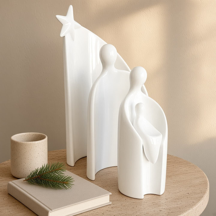 Creche contemporaine detail ceramique emaillee blanche