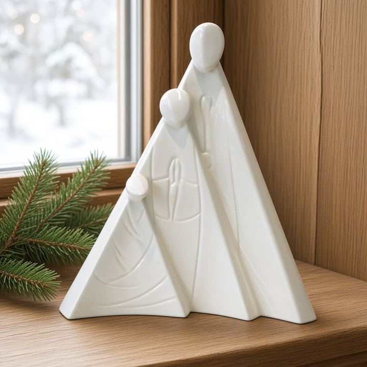 Abstract nativity scene high gloss white glazed ceramic
