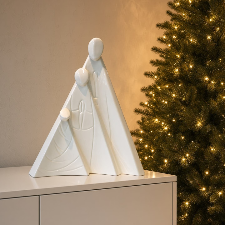 Abstract nativity scene white glazed ceramic Christmas