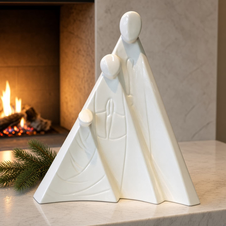 Crèche abstraite en céramique blanche émaillée vue de face