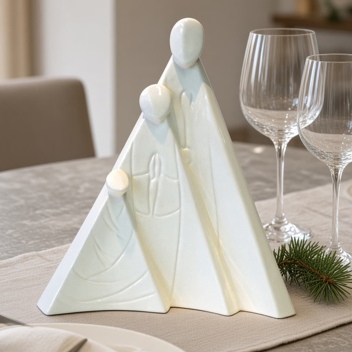Presepe astratto ceramica smaltata bianca decorazione da tavolo