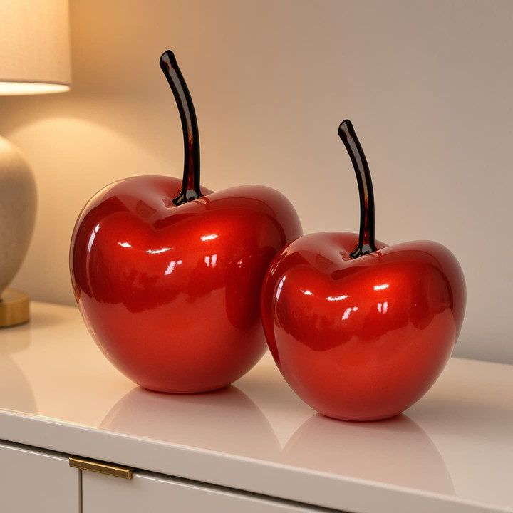 Ciliegie decorative in ceramica rossa brillante