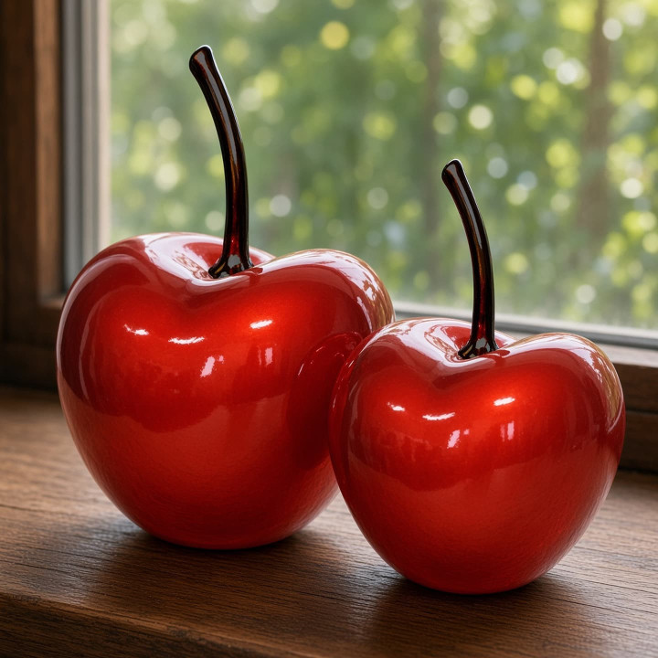Cerezas decorativas de cerámica rojo alto brillo