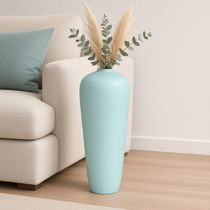Matte pastellgrüne Bodenvase Ansicht von vorne