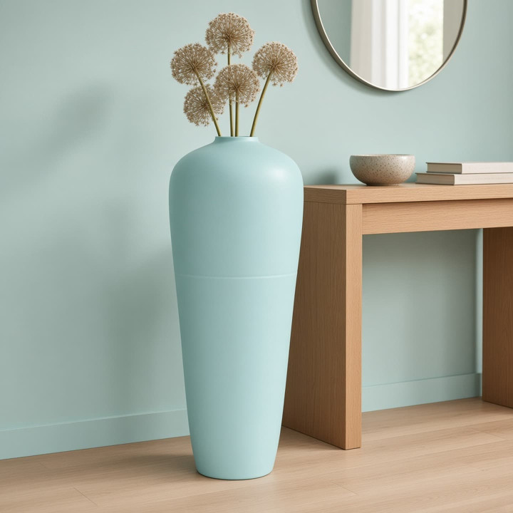 Grand vase de sol vert pastel mat vue face