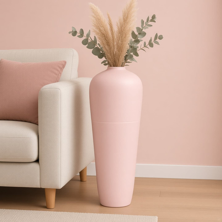 Vase de sol terracotta rose pastel au salon