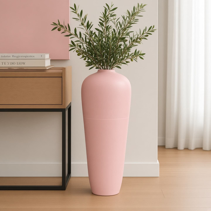 Rosa pastel Bodenvase aus Terrakotta Vorderansicht