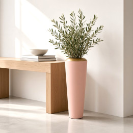 Pastel pink single flower vase gold detail corner view