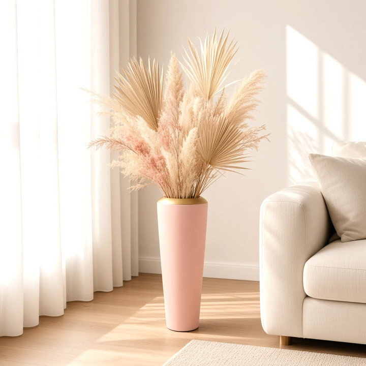 Vase soliflore céramique rose pastel détail doré vue latérale
