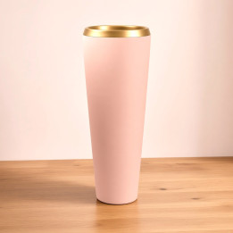 70cm Solitary Pastel Pink Ceramic Floor Vase with Gold Detail |