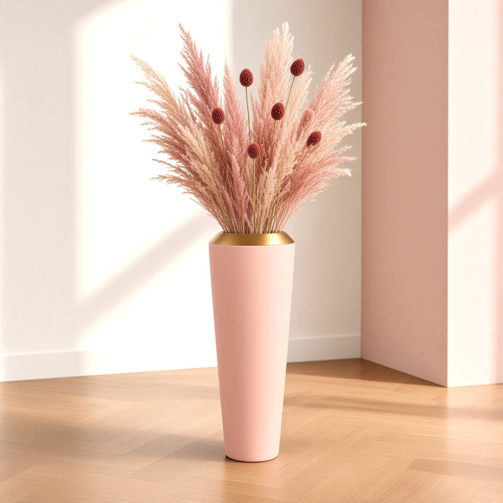 Solitärvase rosa pastel goldenes Detail Wohnzimmer Ansicht