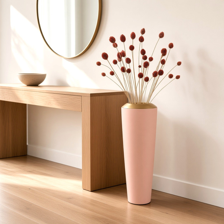 Vase soliflore rose pastel détail doré vue entrée