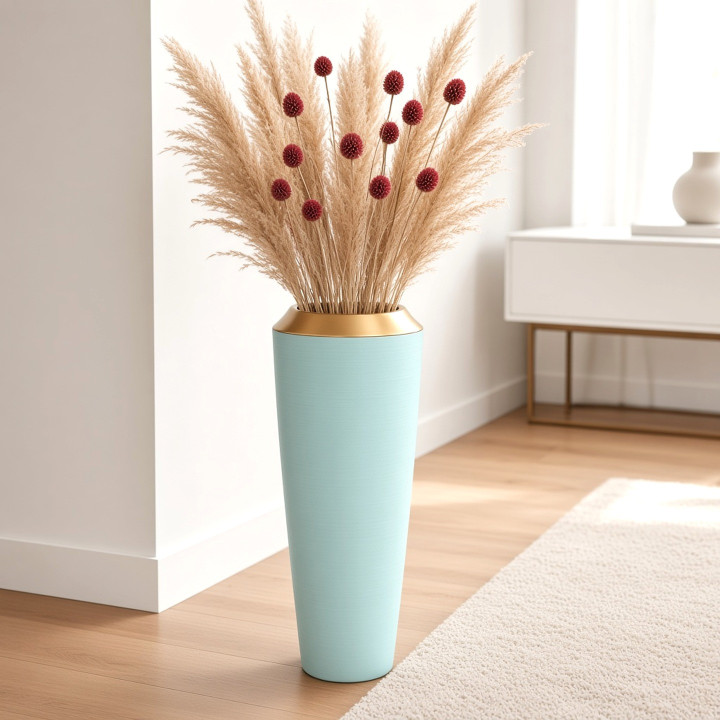 Vase vert pastel avec détail doré vue angle