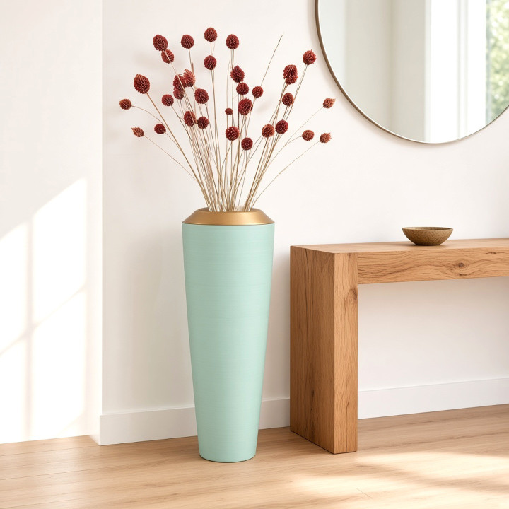 Vase solitaire vert pastel haut doré vue entrée