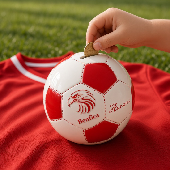 Tirelire ballon Benfica ceramique rouge et blanc economiser