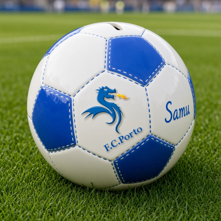 FC Porto Keramik Ball Spardose blau weiss Rasenansicht