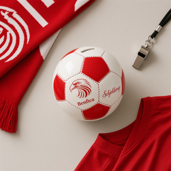 Tirelire ballon Benfica céramique rouge et blanche vue dessus