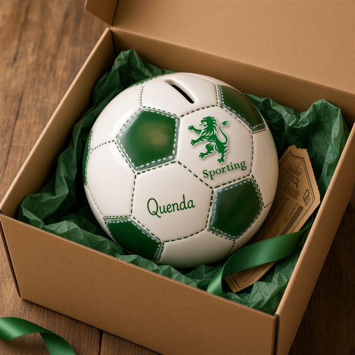 Gruene Keramik Sporting Ball Spardose in Box Ansicht 3 4