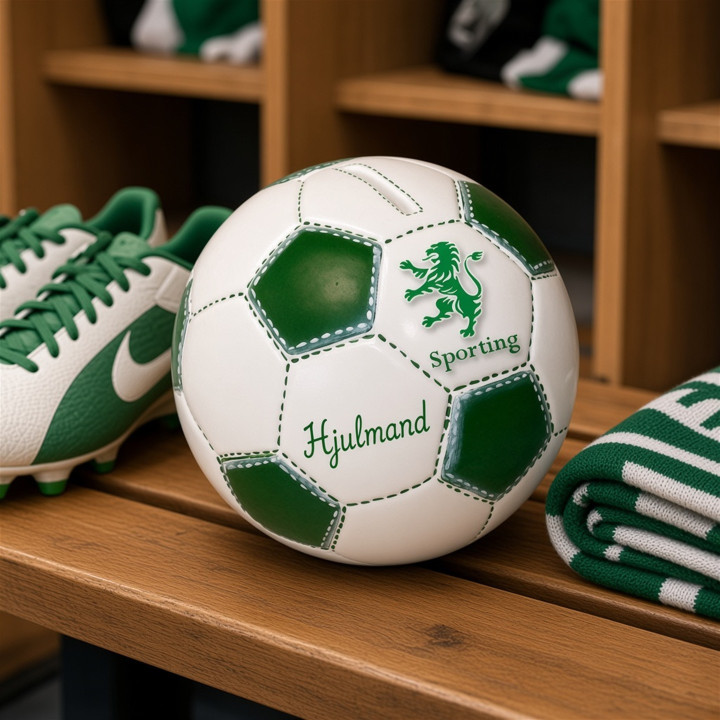 Sporting Fussball Spardose aus Keramik gruen Ansicht von vorne