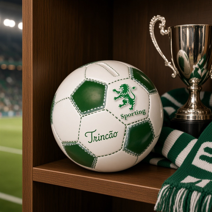 Hucha balon Sporting ceramica verde y blanca vista frontal
