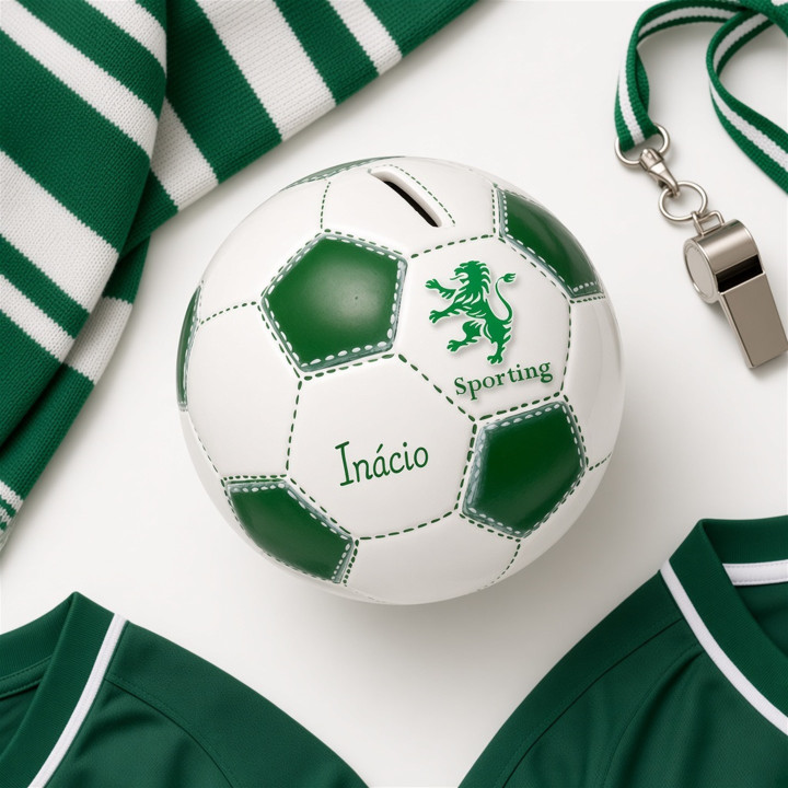 Hucha balon Sporting ceramica verde y blanca vista superior