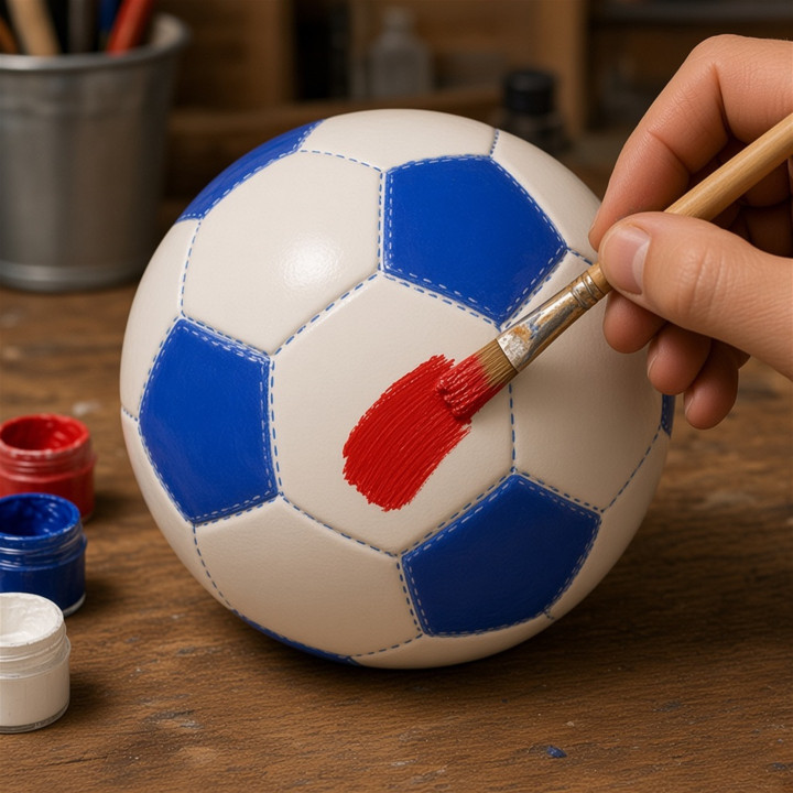Salvadanaio pallone da calcio ceramica dipinto a mano