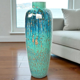 Floor vase glazed terracotta turquoise green ocean highlight
