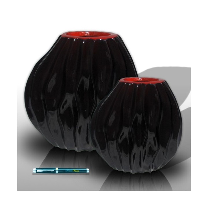 2 Jarres ronde noire ondulé 