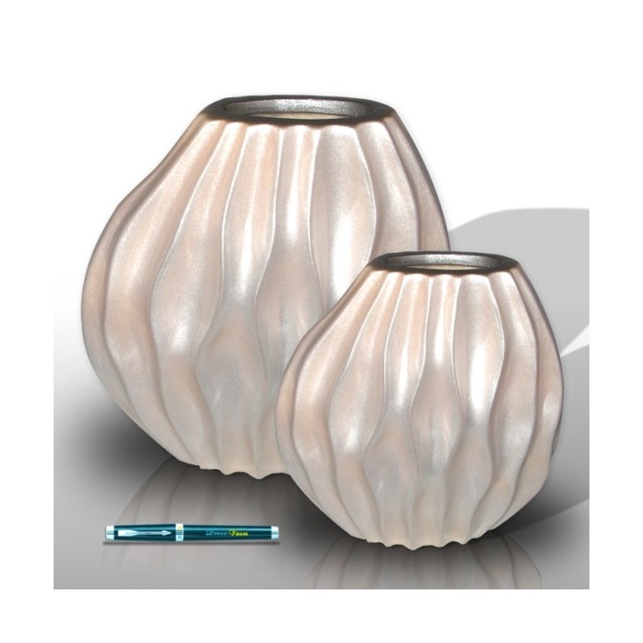 2 round white vases